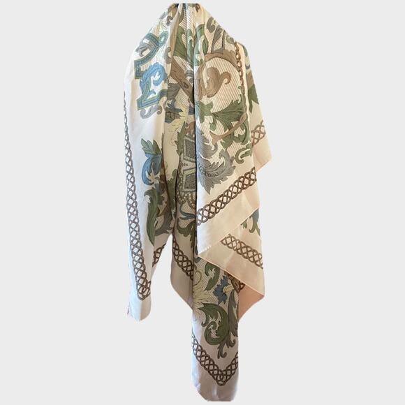 Beautiful Cream Brown Blue Rectangle Polyester Lightweight Scarf - Picture 1 of 4